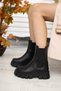 Duenni Black Side Elastic Thick Sole Daily Boots - 3