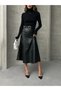 Buy One Size Small - Black Faux Leather Belt Midi Women's Skirt - 4