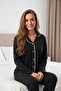 Black-White Cotton Buttoned Women's Pajamas Set