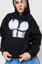 Silhouette Boobs Printed Oversize Unisex Black Hoodie - 3