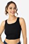 Women's Cotton Camisole Crew Neck Thick Strap Crop White Black 2 Pack - 3