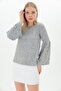 9100985 Yumoş Sleeve Wide Flounce Pearl Blouse Gray - 2