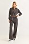 Women's Crop Cardigan Three Thread Non-Shardon Tracksuit Set Black - 2