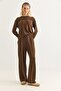 Women's Modal Fabric Ribbed Tracksuit Set Brown - 5