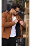 Men's Tan Slim Fit Hooded Suede Coat - 7