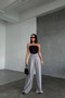 Women's Gray High Waist Button Detailed Wide Leg Palazzo Trousers - 2