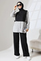 Black Seasonal Combed Cotton - Sports and Comfortable Double Tunic and Pants Hijab Set - 6