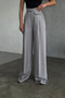Women's Gray High Waist Button Detailed Wide Leg Palazzo Trousers - 3