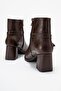 Pointed Toe Buckle Women's Heeled Boots Brown Skin - 4