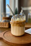 Glass Lid Borosilicate Presentation Cup with Straw, Heat Resistant Cup, Coffee Cup (450 ml) Mocha