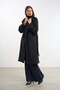 Black Oversized Midi Length Lined Lace-Up Cashmere Coat Mlb094 - 2