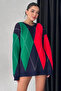 Red-Green Baklava Pattern Oversized Knitwear Sweater 108-00511 - 3