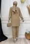 Women's Mink Stone Printed Buttoned Pants Suit t 0348 - 3