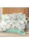 100% Cotton 120x200 Green Floral Patterned Single Duvet Cover Set (With Elastic Sheet)
