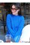 Una Fiaba -Cobalt Blue Oversize Soft Textured Hair Knit Crew Neck Women's Sweater - 7