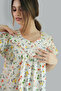 Printed Cotton Multicolor Nighty - Lace Neck - 5