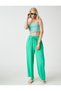 Wide Leg Trousers Tie Waist Linen Blend - 2