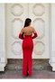 Crepe stretch fabric long sleeve turtleneck evening dress with stone and pearl detail 583330 red - 4