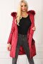 Z6646 Dewberryn Fur Pompon Coat-Burgundy - 3