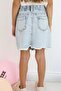 Girl's Jean Skirt Butterfly Embroidered Button Detail 6-10 Years, Light Blue - 2