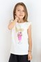 Girl's T-Shirt with Ruffles on the Shoulder and Ice Cream Print, Ages 4-8, Ecru