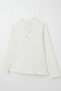Girl's Long Sleeve T-Shirt with Tulle Bow Embroidery, Ages 8-14, Ecru - 6