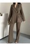 Blazer Jacket Wide-Leg Trousers Set with a Wide Fabric Belt Tied at the Waist - 2