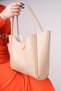 Beige Cream Faux Leather Wallet and Makeup Bag Women's Hand and Shoulder Bag (25X38X15 cm) - 2