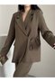 Blazer Jacket Wide-Leg Trousers Set with a Wide Fabric Belt Tied at the Waist