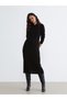 Two Mt Shop Quality Lcw Vision Black Knitwear Plain Standard & Regular Polo Collar Midi Dress - 2