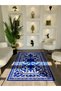 Mosso Navy Blue Theme Edge Detailed Flower Motif Pattern Woven Base Vintage Decorative Carpet Mosso190Laci - 4
