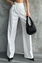 Women's Pleated High Waist Wide Leg Lycra Palazzo Trousers White 1139 - 5