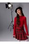 Alita City Lcw Kids Red High Collar Patterned Girls' Knit Sweater