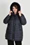 Women's Navy Blue Wool Inside Curly Puffer Coat - 4