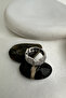 Solid Brass Zircon Shuttle Stone Square Detailed Adjustable Ring - 3