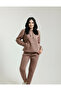 Brown 3-Piece Women's Tracksuit Set with Side Pockets, Soft Fleece Lining Inside.
