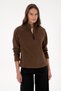 Women's Brown Zippered Mock Neck Fleece Sweatshirt 50316714-VR029