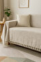 Buldan 100% Cotton Tasseled Light Beige Sofa Cover Raw Linen Sofa Cover 180X220