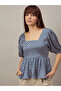 Geometric Print Peplum Top with Back-Tie - 5