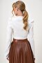 Ecru Double-Breasted Collar, Waist Tie Detail, Self-Patterned Woven Blouse Alc-X13166 - 5