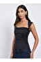 Black Square Neck Fitted Knit Top - 3
