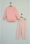 Salmon Pink'Smile' Embroidered Girls' Tracksuit Set - 4