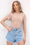 Beige Crew Neck Front Stitched Crop Sandy Blouse Alc-X11782 - 3