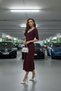 Women's Short Sleeve Knitwear V-Neck Wool Viscose Midi Length Dress - 5