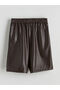 Özmarka New Season Elastic Waist Leather-Look Girls' Shorts