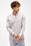 Men's Navy Blue Dynamic Fit Buttoned Collar Striped Long Sleeve Pocketless Cotton Linen Shirt - 2
