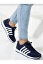 Men's Navy Blue White Striped Casual Comfortable Soft Sole Comfortable Sneaker Sports Shoes - 6