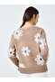 Beige Floral Pattern Furry Knit Cardigan - 4