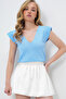 Blue Front Back V-Neck Summer Knitwear Blouse Alc-X14051 - 2