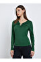Green Keyhole Detail Fitted Knit Top - 3